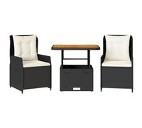 Qnhdfrt 3-Piece Wicker Bistro Set with Lift-Top Acacia Table, Black