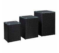 Qnhdfrt 3-Piece Wicker Nesting Side Tables with Black Glass Top