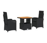Qnhdfrt 3-Piece Wicker Patio Set with Reclining Chairs & Lift-Top Table
