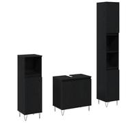 Qnhdfrt 3-Piece Wood & Metal Bathroom Cabinet Set, Black Oak