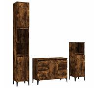 Qnhdfrt 3-Piece Wood & Metal Bathroom Vanity & Cabinet Set, Smoked Oak