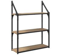 Qnhdfrt 3-Tier Industrial Wall Mounted Shelf Metal Frame Oak