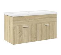 Qnhdfrt 35-inch Floating Bathroom Vanity with Ceramic Sink, Sonoma Oak