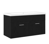 Qnhdfrt 36-inch Wall-Mounted Bathroom Vanity with Ceramic Sink, Black Oak