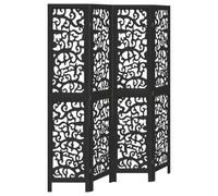 Qnhdfrt 4-Panel Black Solid Paulownia Wood Folding Room Divider