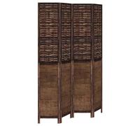Qnhdfrt 4-Panel Wood and Bamboo Folding Room Divider, Burnt Finish