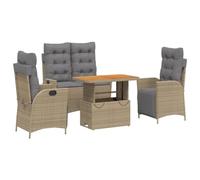 Qnhdfrt 4-Piece Beige Rattan Patio Set with Lift-Top Acacia Table