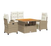 Qnhdfrt 4-Piece Beige Wicker Patio Dining Set with Lift-Top Acacia Table