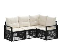Qnhdfrt 4-Piece Black PE Rattan Modular Patio Sofa Set | Includes washable zippered cushions and seats up to 4 people, ideal for backyard, balcony, or poolside layouts.
