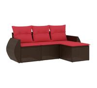 Qnhdfrt 4-Piece Brown PE Rattan Modular Outdoor Sofa Set | Includes 2 armchairs, 1 middle chair, and 1 ottoman, suitable for patio, balcony, or backyard layouts.