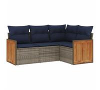 Qnhdfrt 4-Piece PE Rattan Patio Sofa Set, Grey with Navy Blue Cushions | This modular sectional conversation set is designed for outdoor relaxation on balconies, decks, and backyards.