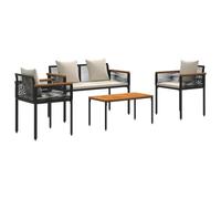 Qnhdfrt 4-Piece PE Wicker Patio Furniture Set, Black and Cream