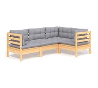 Qnhdfrt 4-Piece Solid Pine Wood Patio Sofa Set with Grey Cushions