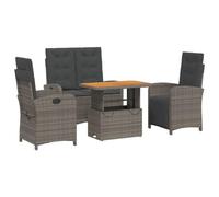 Qnhdfrt 4-Piece Wicker Patio Set with Lift-Top Acacia Table & Grey Cushions