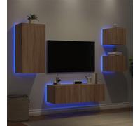 Qnhdfrt 4 pièces. Meuble TV mural avec éclairage LED RVB en chêne Sonoma - Armoire murale pour un espace de rangement supplémentaire dans le salon