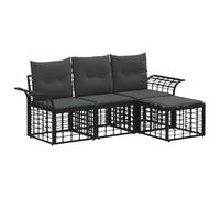 Qnhdfrt 4-Seater Modular PE Rattan Patio Sofa Set, Black & Dark Grey