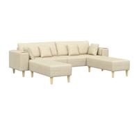 Qnhdfrt 4-Seater Modular Sofa Bed with 2 Ottomans, Cream Fabric