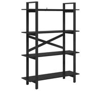 Qnhdfrt 4-Tier Industrial Bookcase, Black Oak Wood and Steel Frame