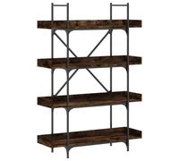 Qnhdfrt 4-Tier Industrial Bookshelf with Metal Frame, Smoked Oak