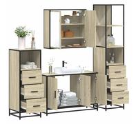 Qnhdfrt 4-TLG - Ensemble de meubles de salle de bain en chêne Sonoma - Armoire à miroir - Meuble bas haut pour salle de bain