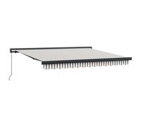 Qnhdfrt 400x300cm Manual Retractable Patio Awning, Aluminum Frame, Gray | Weather-resistant canvas cover provides sun protection and shade for backyard decks and garden terraces.