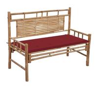 Qnhdfrt 47-inch Bamboo Garden Bench with Backrest & Wine Red Cushion