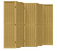 Qnhdfrt 5-Panel Folding Wood & Bamboo Room Divider Screen, Brown