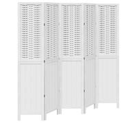 Qnhdfrt 5-Panel Folding Wood & Bamboo Room Divider, White