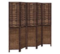 Qnhdfrt 5-Panel Folding Wood Room Divider, Burnt Bamboo, Dark Brown
