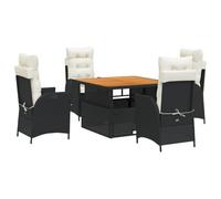 Qnhdfrt 5-Piece Black Wicker Patio Dining Set with Lift-Top Acacia Table