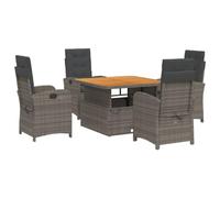 Qnhdfrt 5-Piece Grey Rattan Patio Dining Set with Lift-Top Acacia Table