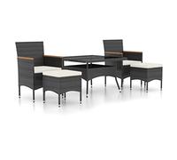 Qnhdfrt 5-Piece Rattan Patio Dining Set with Glass Table, Black and Cream