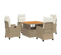 Qnhdfrt 5-Piece Wicker Patio Dining Set with Acacia Wood Lift-Top Table