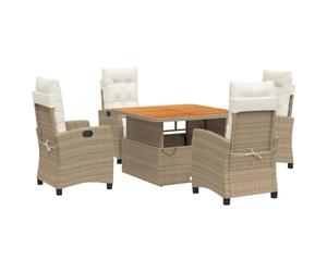 Qnhdfrt 5-Piece Wicker Patio Dining Set with Acacia Wood Lift-Top Table