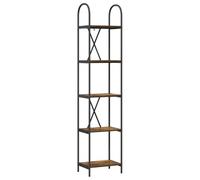 Qnhdfrt 5-Tier Bookshelf, Smoked Oak & Black Steel Frame, 40x30x183 cm