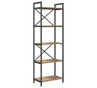 Qnhdfrt 5-Tier Industrial Bookshelf, Oak Engineered Wood & Steel Frame