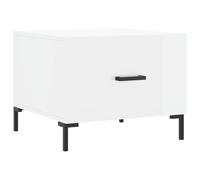 Qnhdfrt 50x50cm Glossy White Coffee Table with Drawer & Iron Legs