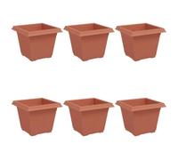 Qnhdfrt 6-Pack Square Plastic Planters with Drainage, Brick Red | These 8-inch square pots are suitable for growing indoor and outdoor plants on balconies, patios, and windowsills.