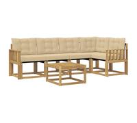 Qnhdfrt 6-Piece Acacia Wood Outdoor Modular Sofa Set, White & Beige