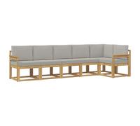 Qnhdfrt 6-Piece Acacia Wood Outdoor Modular Sofa Set, White & Light Gray