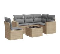 Qnhdfrt 6-Piece Beige PE Wicker Outdoor Modular Sofa Set
