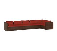 Qnhdfrt 6-Piece Brown Wicker Patio Sofa Set with Red Cushions