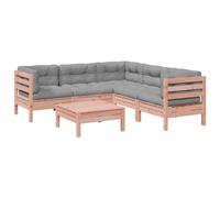Qnhdfrt 6-Piece Douglas Fir Wood Modular Sofa Set with Grey Cushions