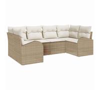 Qnhdfrt 6-Piece PE Rattan Modular Outdoor Sofa Set, Beige & White