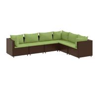 Qnhdfrt 6-Piece PE Rattan Outdoor Sofa Set, Brown and Green