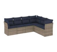 Qnhdfrt 6-Piece PE Rattan Patio Sofa Set with Navy Blue Cushions | Features a modular grey frame design that configures easily to fit your backyard deck, balcony, or poolside.