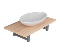Qnhdfrt 60cm Bathroom Vanity Set with Ceramic Vessel Sink & Oak Shelf