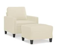Qnhdfrt 60cm Cream Faux Leather Recliner Chair with Ottoman