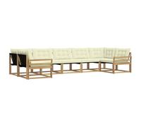 Qnhdfrt 7-Piece Acacia Wood Outdoor Modular Sofa Set, White & Cream