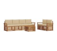 Qnhdfrt 7-Piece Acacia Wood Patio Conversation Set with Beige Cushions